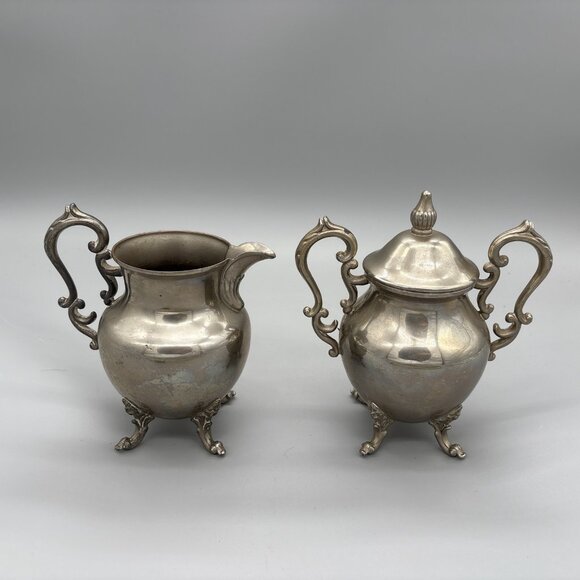 Vintage Birmingham Silver Co. Silver on Copper 2 Set‎ Creamer & Sugar Bowl Lid - Picture 2 of 16